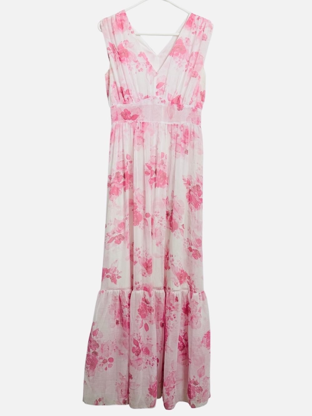 Romantic Pink Floral Maxi Dress Cottagecore Chiffon Feminine Size Small - Picture 2 of 12